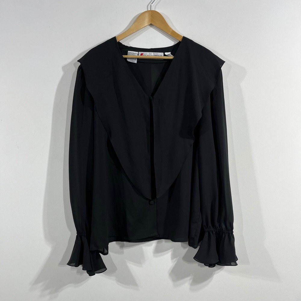 Vintage Chaus Edwardian Renfair Chiffon Top Oversized Collar Ruffle Cuff Size 18